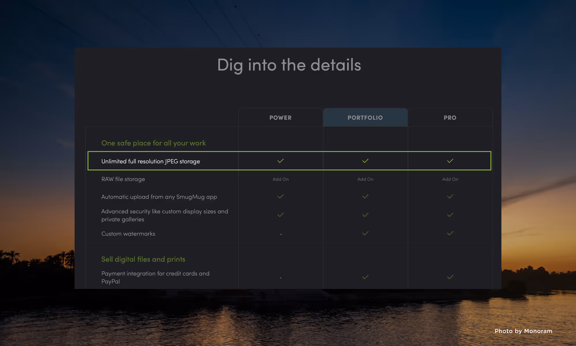 Screenshot highlighting SmugMug's feature for allowing full-resolution uploads.